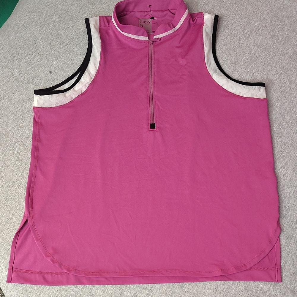 Lucky in Love Pink Zip-Up Top COLLARD 🎾🎾🎾🎾 ATHLETIC SPORTSWEAR ACTIVEWEAR